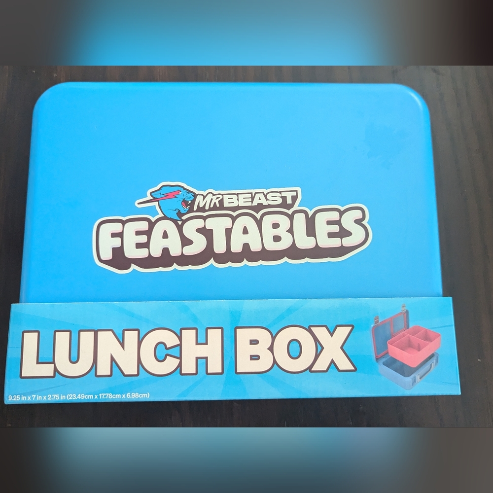 Mr. Beast Feastables Blue Plastic Lunch Box Dishwasher, Microwave, Freezer Safe